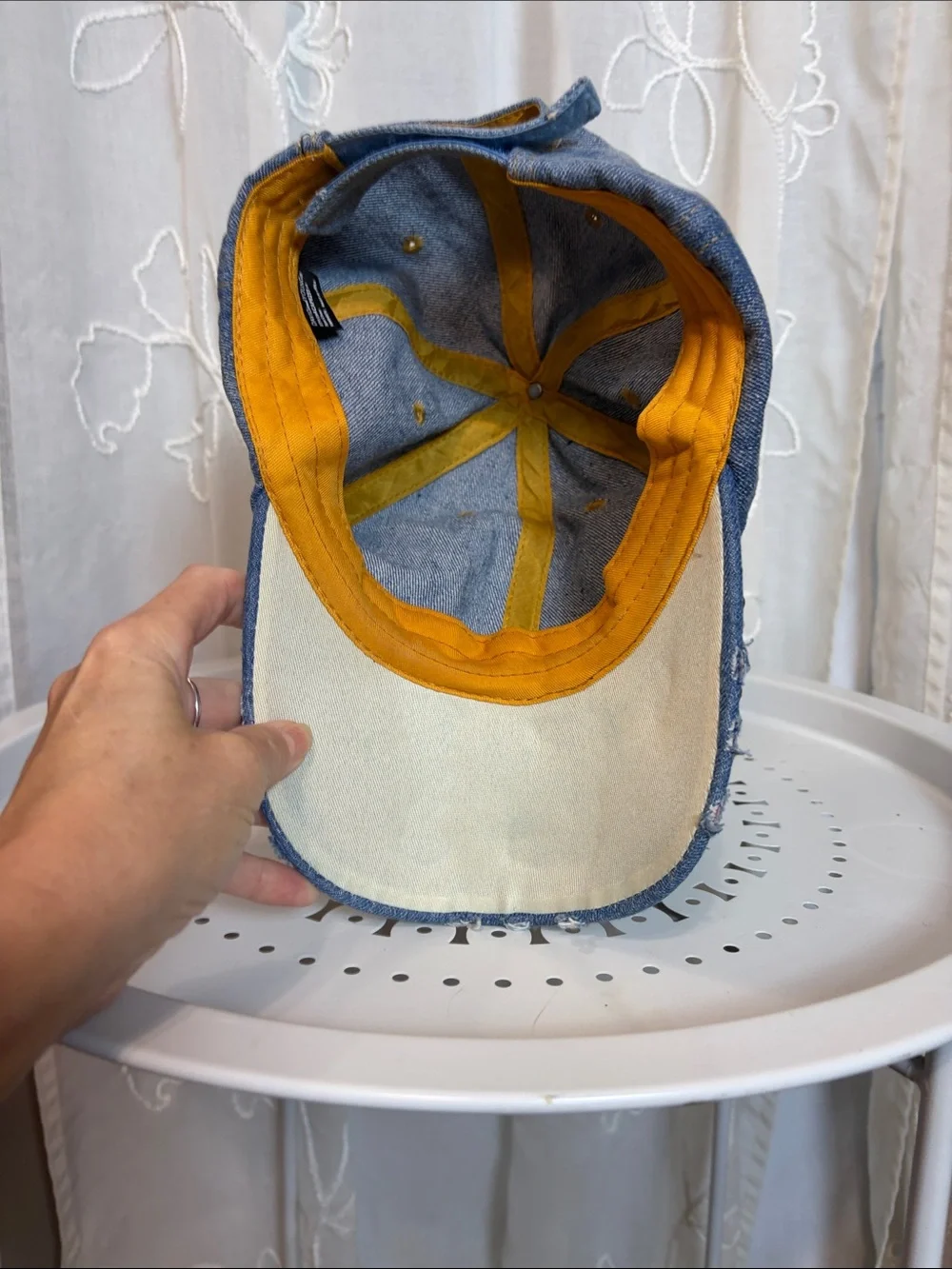 David and Young Distressed Denim and rhinestone stud Baseball Cap